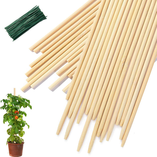 120 PCS Bamboo Plant Stakes 18 Inch, Wood Plant Support for Gardening for Potted Floral Plant, Indoor Wooden Sign Posting Garden Stick, Crafts Sticks with 120 PCS Wires(4")