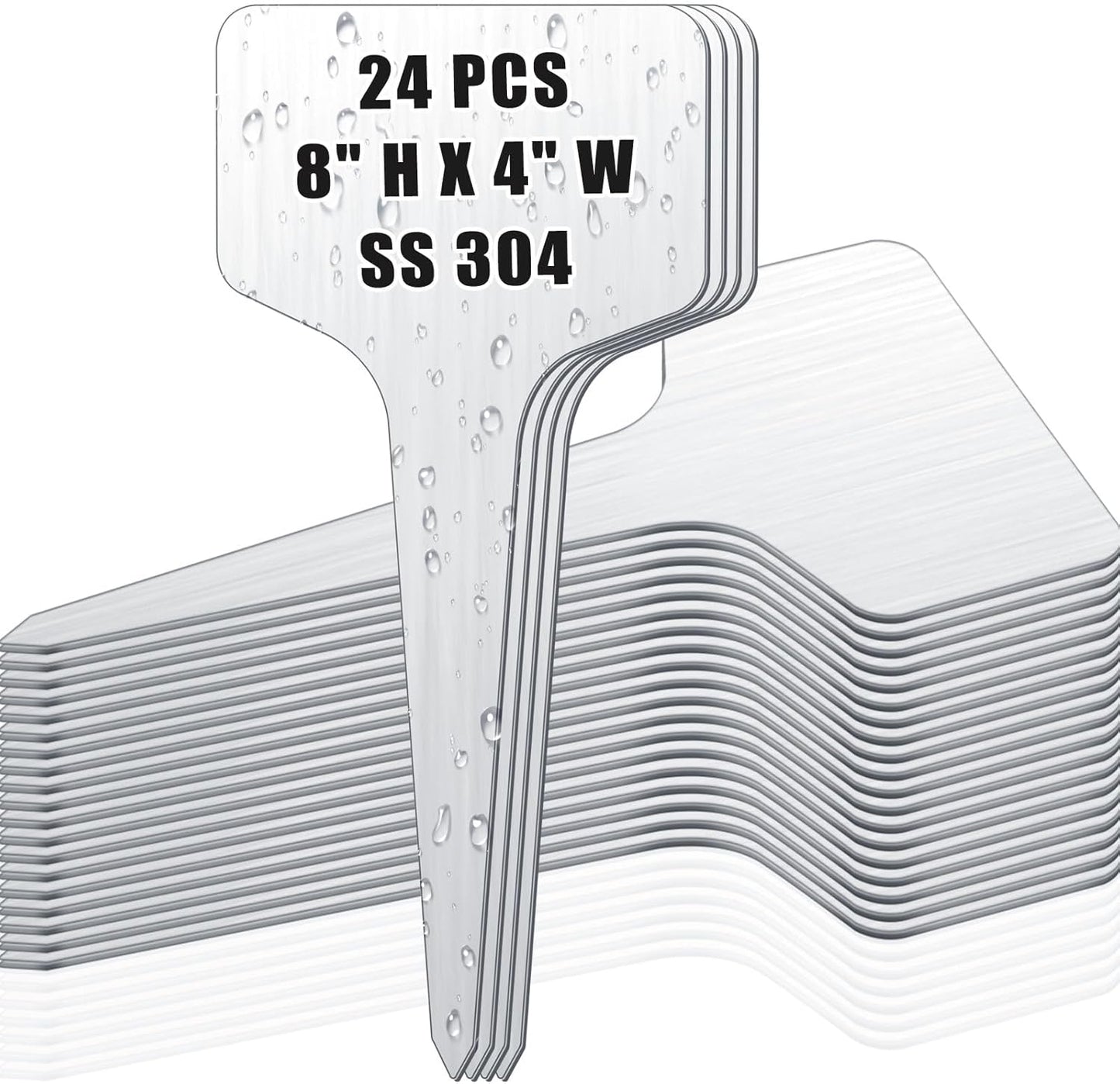 Hicarer 24 Pcs Durable Metal Plant Labels Christmas Gift Weatherproof Garden Markers Engraving Stainless Steel 304 T-Type Reusable Plant Tags for Gardeners Outdoor Greenhouse Vegetables(4x8 Inch)