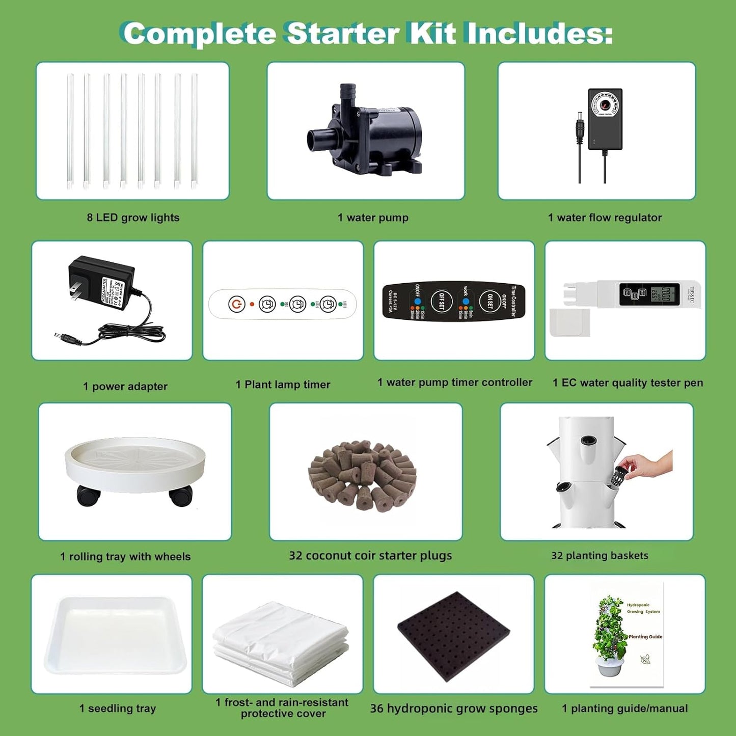 Hydroponic Growing System Kit with LED Grow Lights, Vertical Hydroponic Tower, Indoor Herb Garden, 32 Planting Pods,Lettuce Growing Garden