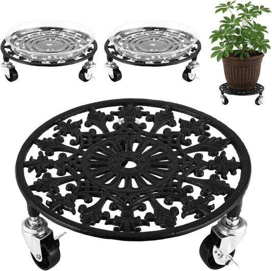 2 Pack Plant Caddy with Wheels 11 Inch Rolling Plant Stand for Large Plants Heavy Duty Plant Rollers Metal Plant Dolly Rustproof Planter Stand Wrought Iron Plant Stands Flower Cart Indoor Outdoor