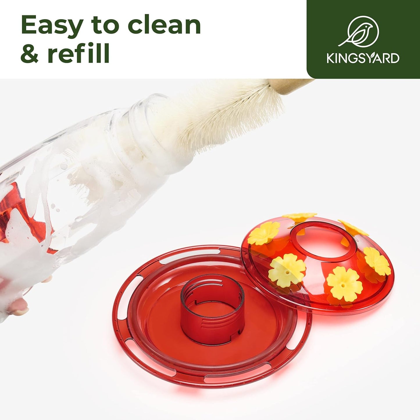 Kingsyard Hummingbird Feeder for Outdoors Hanging - 6 Bee Guard Feeding Ports & Built-in Ant Moat, Wild Bird Feeder for Outside Garden Yard Patio 16 Oz, Clear