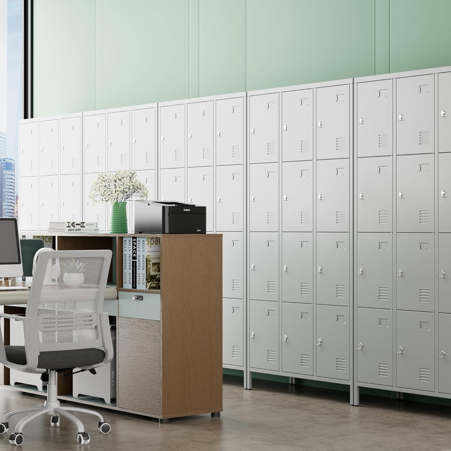 Aobabo 12 Doors Metal Storage Locker for Employees, Storage Locker with Name Card Slot for School Office Gym Bedroom, Light Grey, Assembly Required