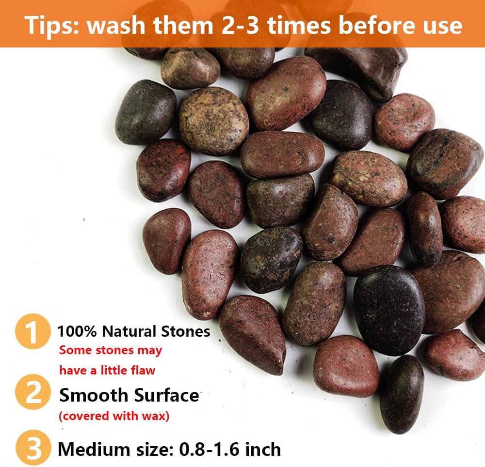 HappyFiller Natural Decorative Red Pebbles Polished Gravel Rocks Stones for Aquarium,Fish Turtle Tank,Outdoor Indoor Plants Top Dressing,Succulents Soil Cover,Garden Landscaping,10 LB