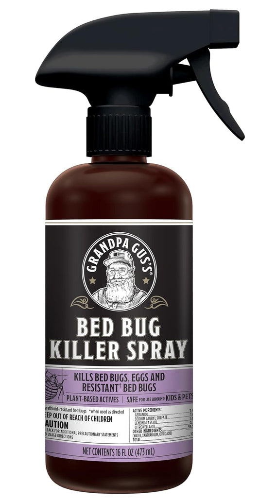 Grandpa Gus's Natural Bed Bug Spray, Plant-Based Bug Control for Home, Mattresses, Furniture, Carpets, and Bedding, Kills Bed Bugs and Eggs, Safe for Kids and Pets, 16 fl oz