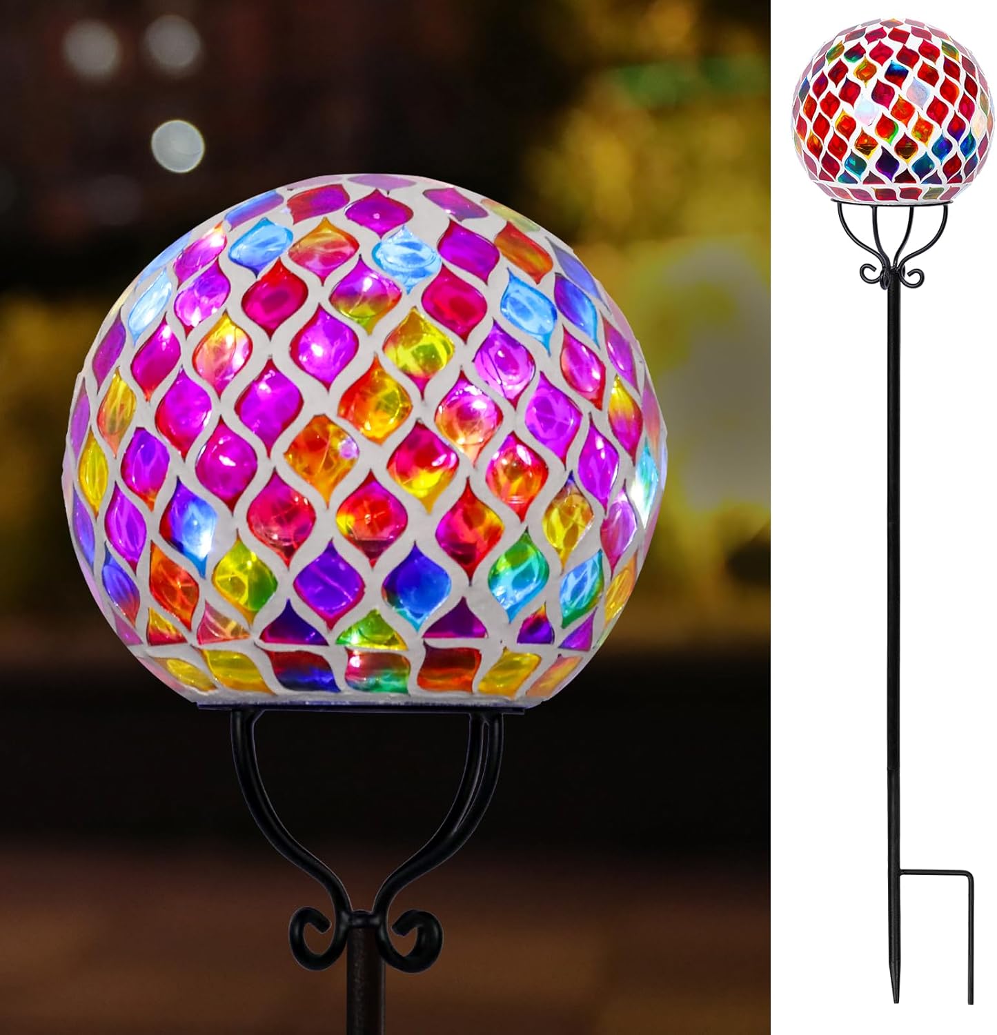VCUTEKA Solar Outdoor Lights Garden Decor Mosaic Solar Garden Lights Waterproof Glass Ball LED Pathway Stake Light for Landscape Lawn Patio Yard Decoration 6 inch, Red