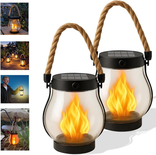 Kaliqo Solar Lanterns Outdoor Lights, Hemp Rope Flame Lights, Dancing Flame Solar Lights,It is Suitable for Outdoor Camping, Home Garden Decoration, Etc. (2pcs)