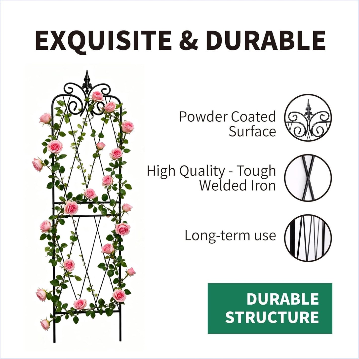 Garden Trellis for Climbing Plants 59inch x15inch Rustproof Metal Vine Trellises for Outdoor Climbing Plants Support Structures A (150cm) 2Pack