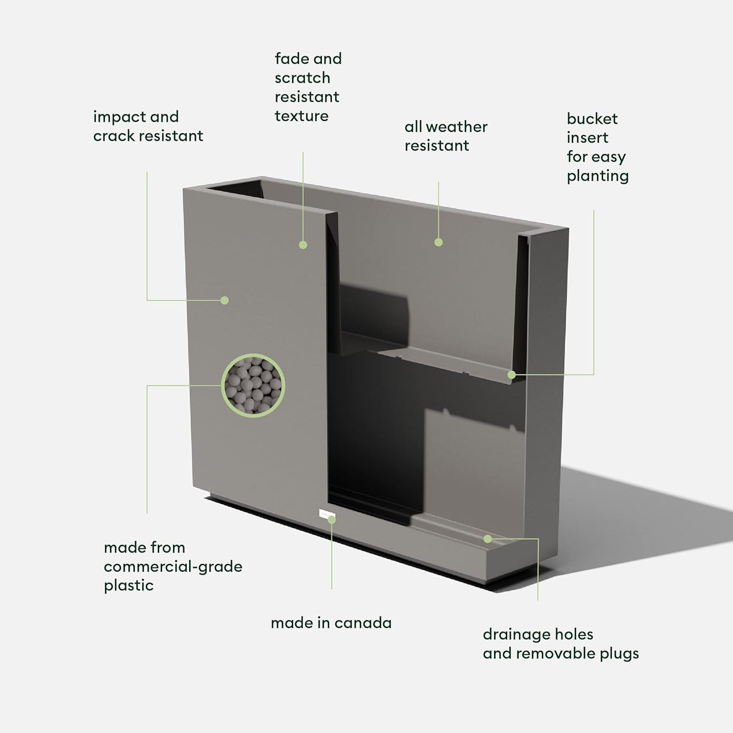 Veradek Block Series Span Plastic Planter - Tall Rectangular Planter for Indoor or Outdoor Patio/Porch, Gray, 30" in Height, 10" in Width, 38" in Length