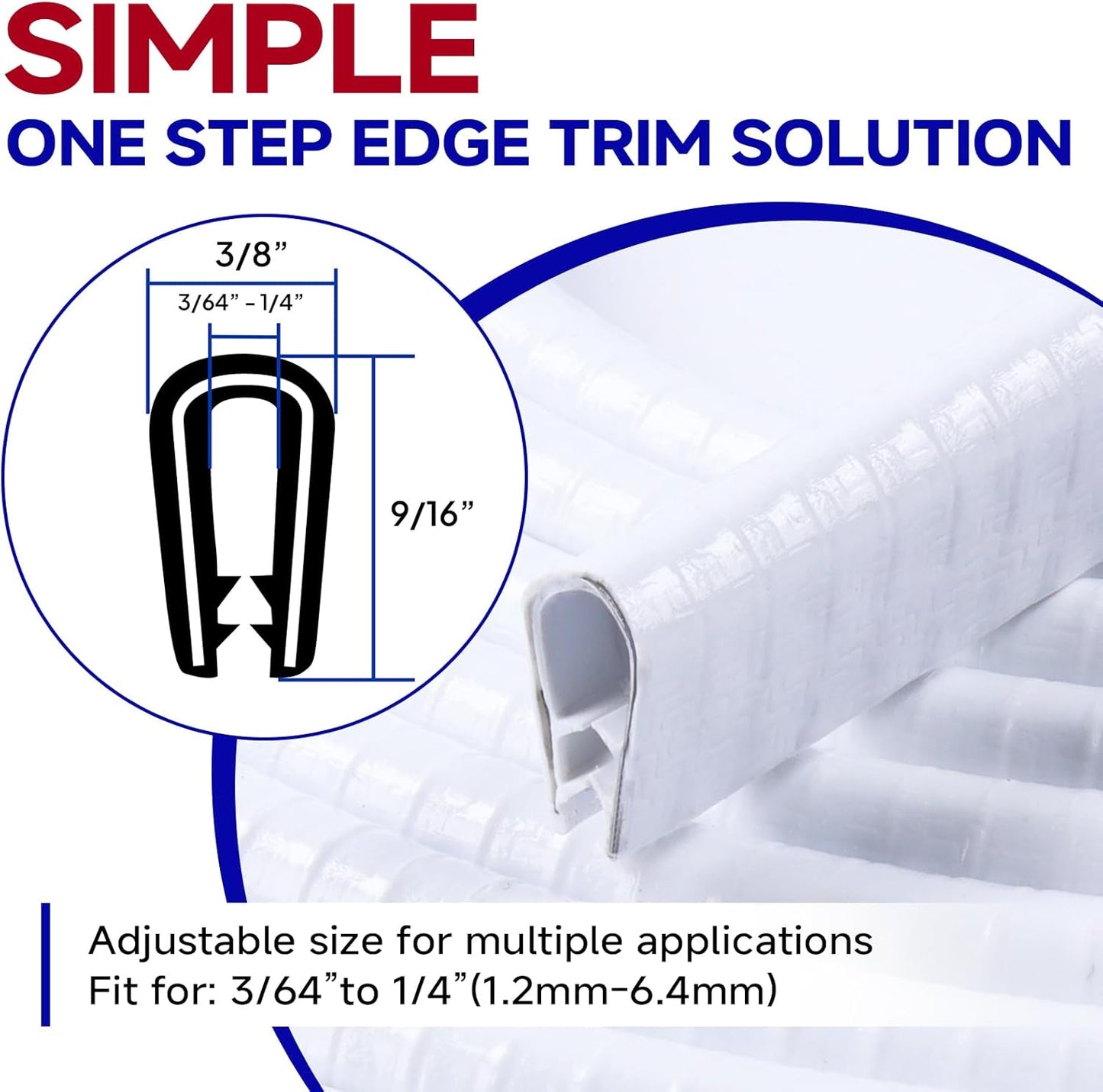 Rubber Edge Trim, U Channel Edge Trim with Metal Clips Edge Guard Protector, PVC Rubber Seal Strip for Sheet Metal, Car Doors, Hatches, Table Corners, Fit 3/64" to 1/4"(1.2mm-6.4mm), 6.5Ft, White