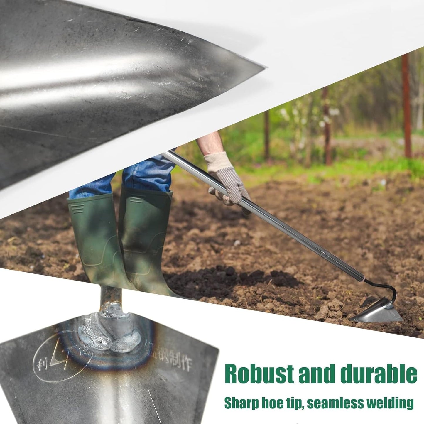 Hardened All-Steel Triangle Hand Plow Hoe for Backyard Weeding,Tough Welded Hoe, Loosening,Farm Planting,Dig a Hole，6-Inch Welded Steel Head, 54-Inch Stainless Steel Handle