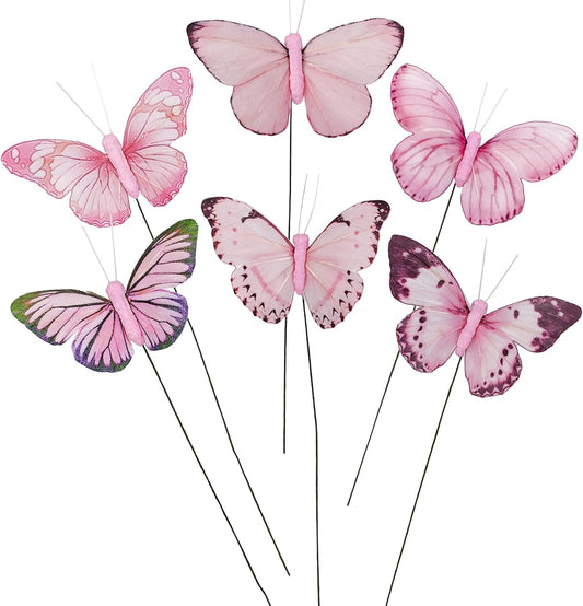 Cartanfill- Artificial Feather Simulation Butterfly Party Decoration Set, a Set of 12 Pieces with Clips, Used for Home Decoration in 12 Colors.… (C Wire)