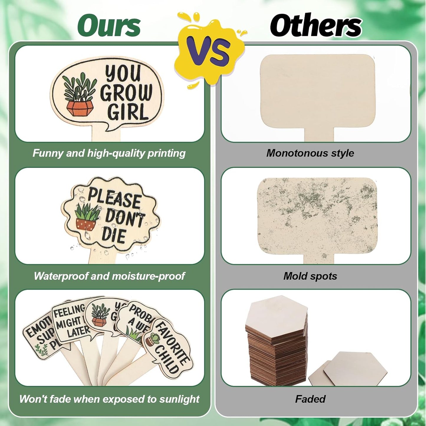 15 Pcs Funny Wooden Plant Markers, Interesting Garden Plant Labels Tab Cute Plants Signs Stakes for Indoor Outdoor Garden Potted Plants Patio Supplies