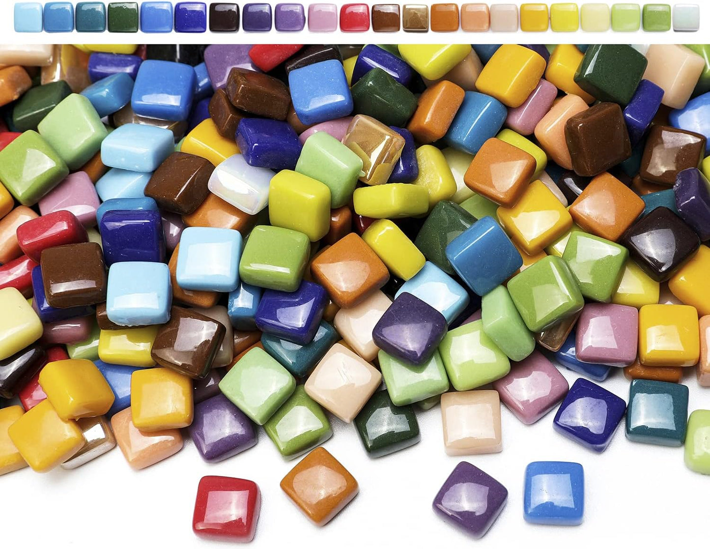 Lanyani 2 Pounds Vibrant Glass Mosaic Tiles for Arts and Crafts, Colorful Bulk Loose Mosaic Glass Pieces Square Stone Tiles, 1/2 inch, 500 Pcs