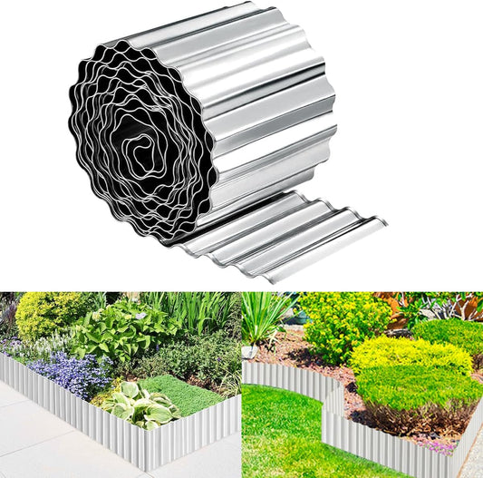 Landscape Edging Border 6inch x 40ft- Corrugated Metal Garden Edging - Lawn Edging Borders - Galvanized Edging Long Strips Yard Border for DIY Flower Beds, Plants, Walkways-Silvery