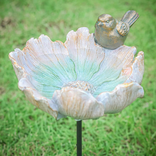MUMTOP Outdoor Antique Bird Bath Small Flower Bird Baths Bowl Resin Birdbaths for The Garden with Metal Stake