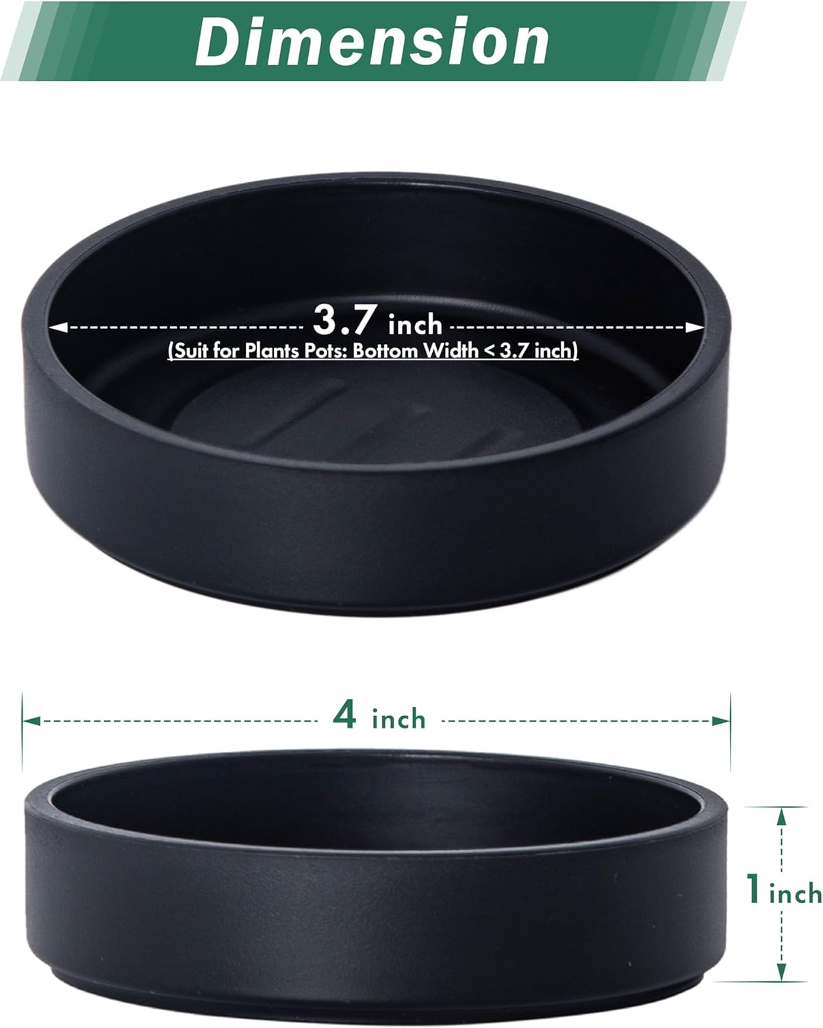 Phoenix Vine 4 Inch Plastic Plant Saucer Water Drip Tray, Heavy Sturdy Round Plant Drainage Tray for Indoors Outdoor, Matte Black, 21-TY-4B-1