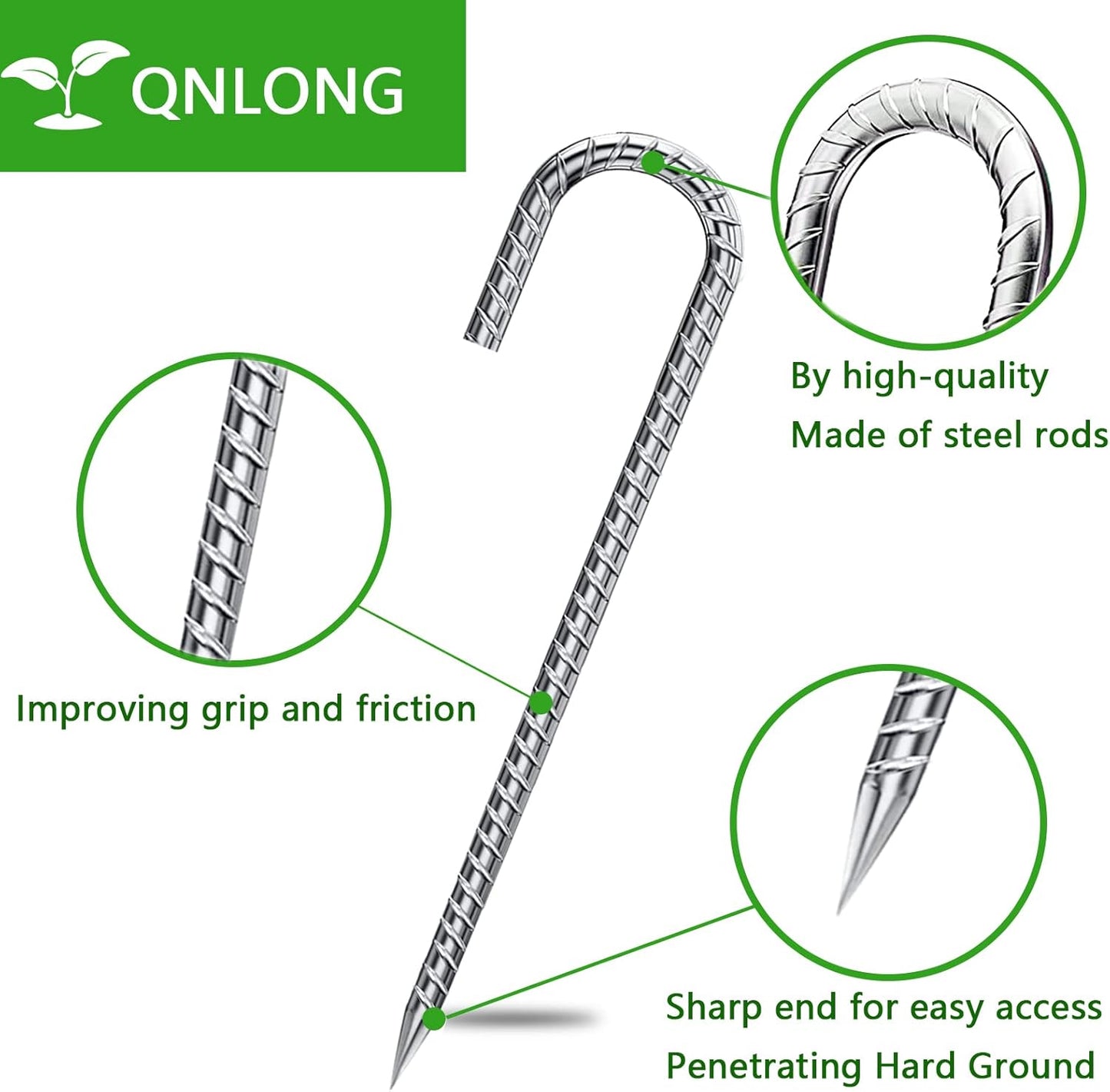 Ground Stakes 12 Inch, Yard Camping Stakes J Shaped 20 Pack Rebar Heavy Duty for Garden Dog Fence Inflatable Camping Chicken Coop Accessories