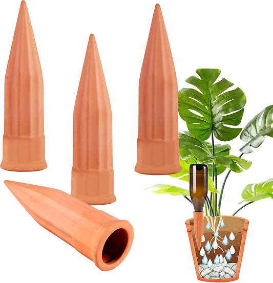Self Watering Spikes -4 Pack Terracotta Plant Watering Stakes Devices Vacation Self-Watering Stakes for Indoor/Outdoor Plants