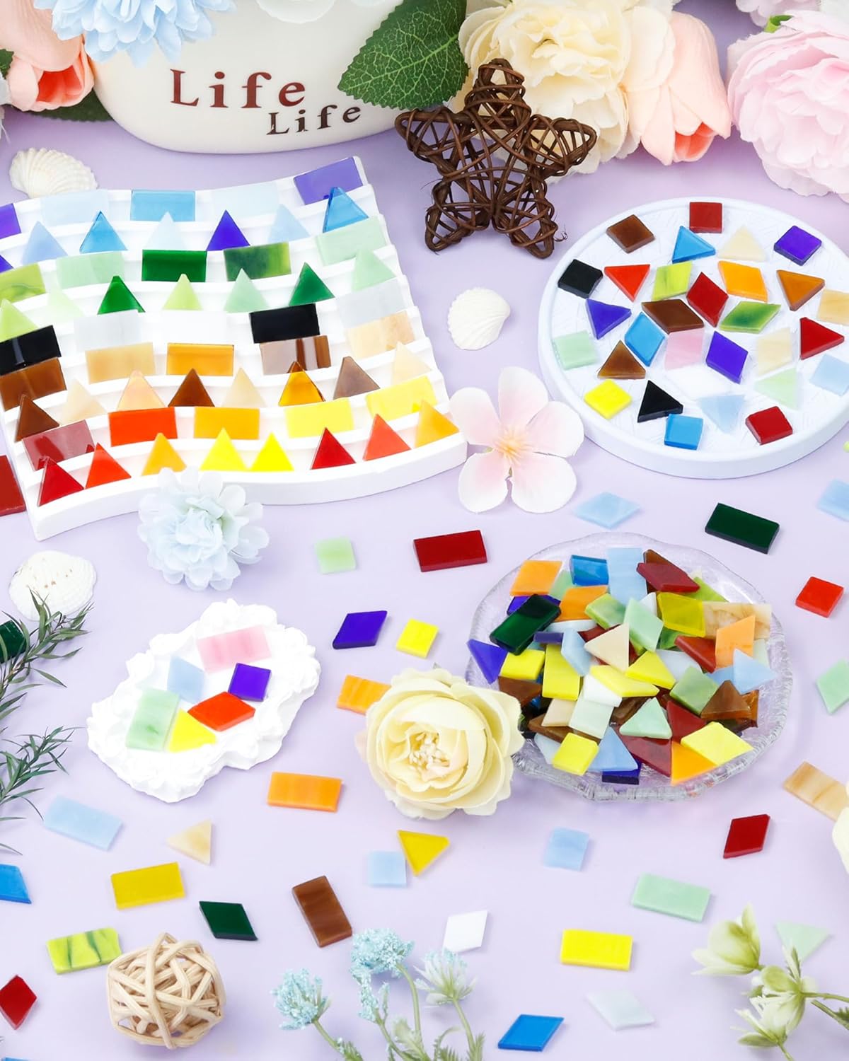 FIVEIZERO 260g Glass Mosaic Tiles for Crafts - 300 Pieces Tiny Mosaic Tile Kit, Irregular Pieces for DIY Craft Jewelry, Coaster Art & Mosaic Kits (Green)