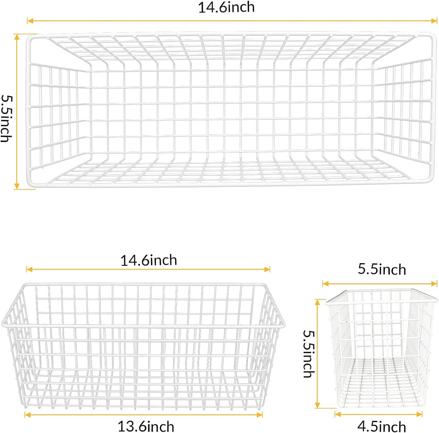 2 Sets Extra Large Hanging Wall Basket, White Metal Wire Baskets with Steel Hooks for Organizing, WallmountedFruit Vegetable Toy Snack Storage, Home Kitchen Bathroom Laundry Pantry Organizer