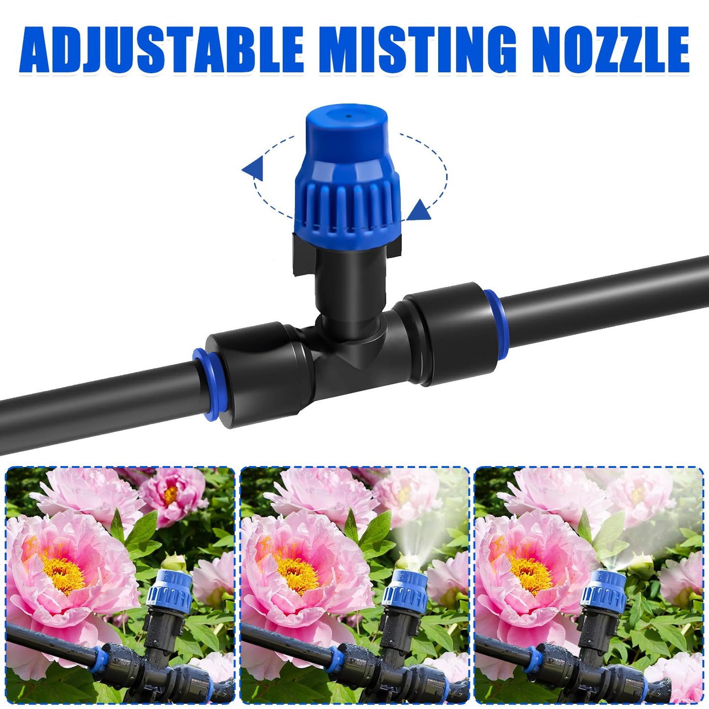 59FT Mist Drip Irrigation System, Automatic Garden Watering System with Adjustable Atomizing Misting Nozzle, 1/4 inch Blank Distribution Tubing Watering Drip Kit for Garden, Greenhouse, Lawn