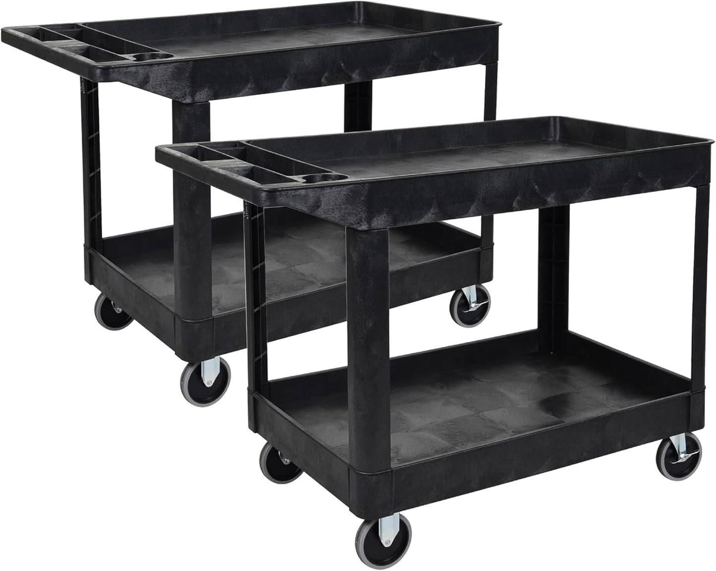 Tubstr Extra Large Two-Shelf Utility Cart with Wheels (2-Pack) | 500 lb. Capacity Rolling Utility & Tool Carts for Warehouses, Industrial Settings, Auto Garages, & More (Black, 45.5 x 24.5)