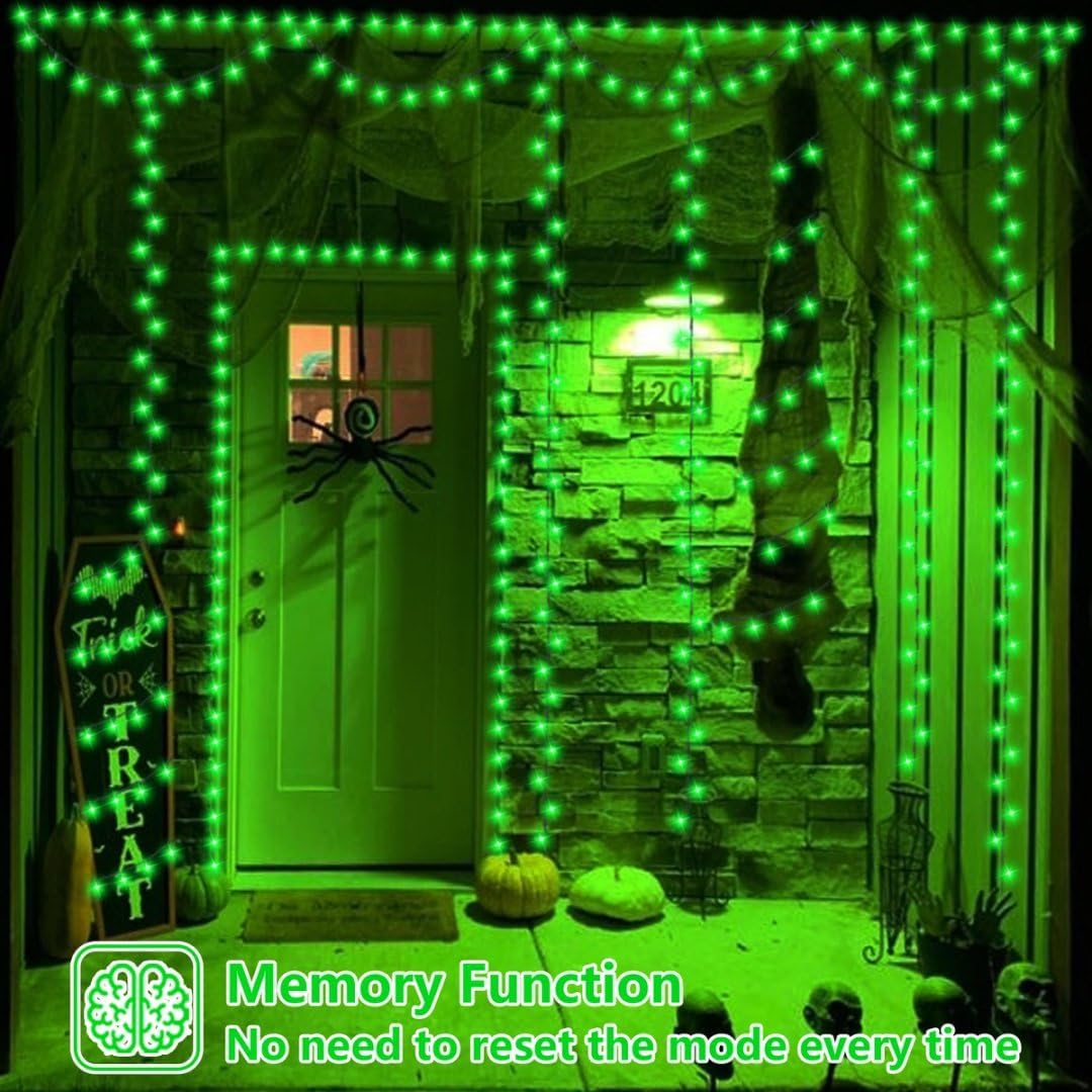 QITONG 4 Pack Green Solar Fairy Lights, Each 33ft 100 LED Halloween Lights Outdoor Waterproof, 8 Modes Silver Wire Christmas String Lights