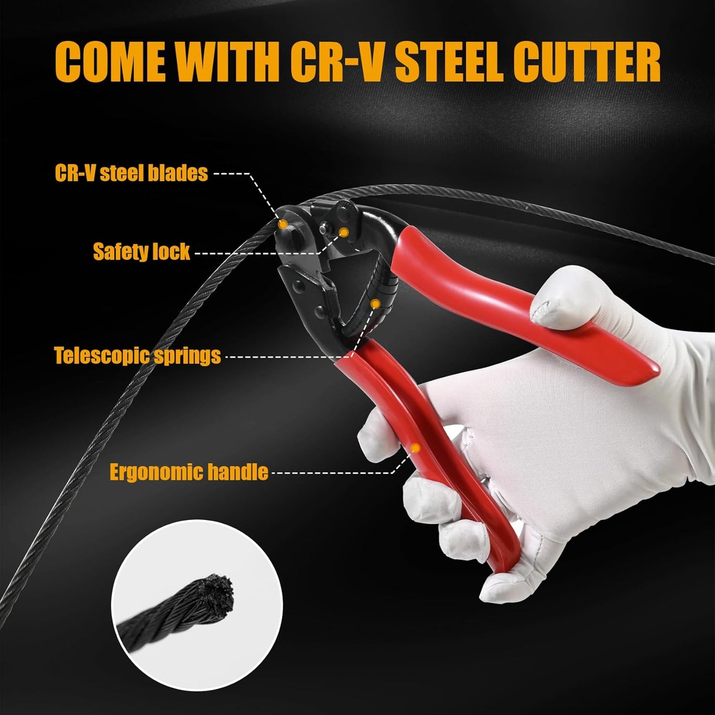 500FT 1/8" Stainless Steel Cable Black, 7x7 Strands, Wire Rope with Cable Cutter,1800lbs Breaking Strength Aircraft Cable for Deck Cable Railing, Stair, Fence, DIY Balustrades