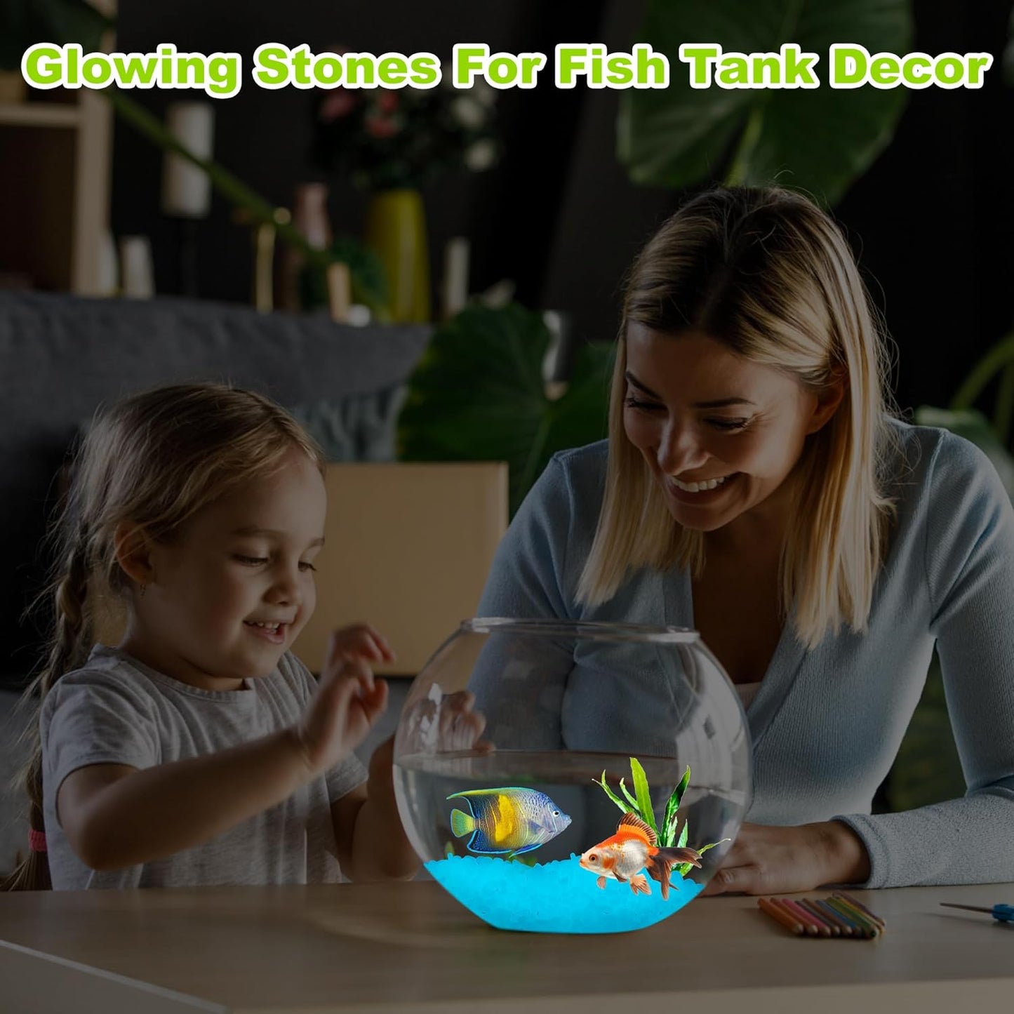 2000pcs 5-8mm Bule Glow Stones for 0utdoors Bulk Outdoor Garden Glow Pebbles Aquarium Luminous Stone for Walkways Driveway Yard Plant Pots