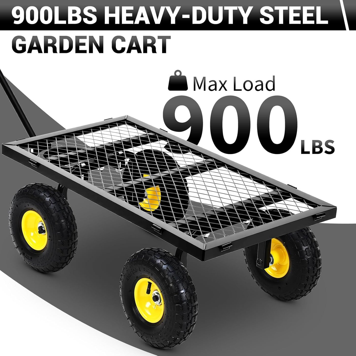 900 Lbs Steel Garden Cart. Heavy Duty Metal Garden Wagon with 10" Wheels, Pullable Metal Garden Wagon with 180° Rotating Handle and Removable Sides for Farm, Yard