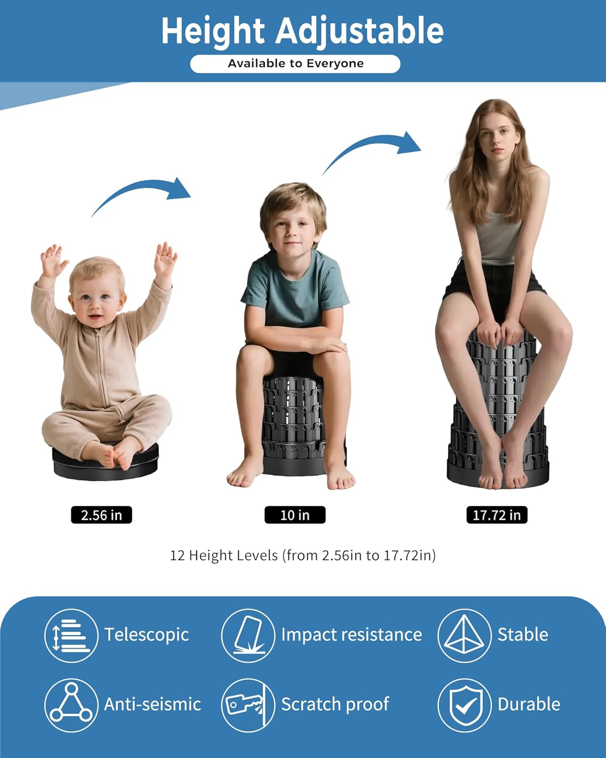 2PCS Upgraded Collapsible Stool with Removable Cushion & Waterproof Carry Bag - Portable Folding Stool for Adults, Camping, Fishing, Hiking - Lightweight Yet Sturdy Max 400lbs