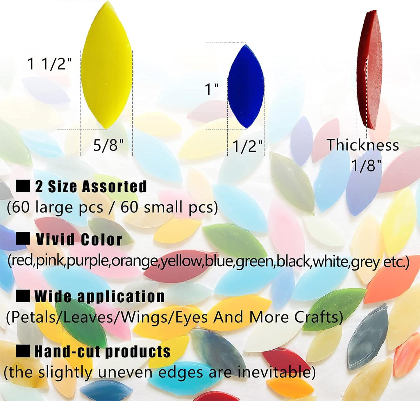 120 Pcs Petal Mosaic Tiles for Crafts, Hand Cut Stained Glass Petals, Mosaic Flower Pieces, Tiffany Glass Tiles Supplies Kit for Mosaics and Crafting, Assorted Size and Colors