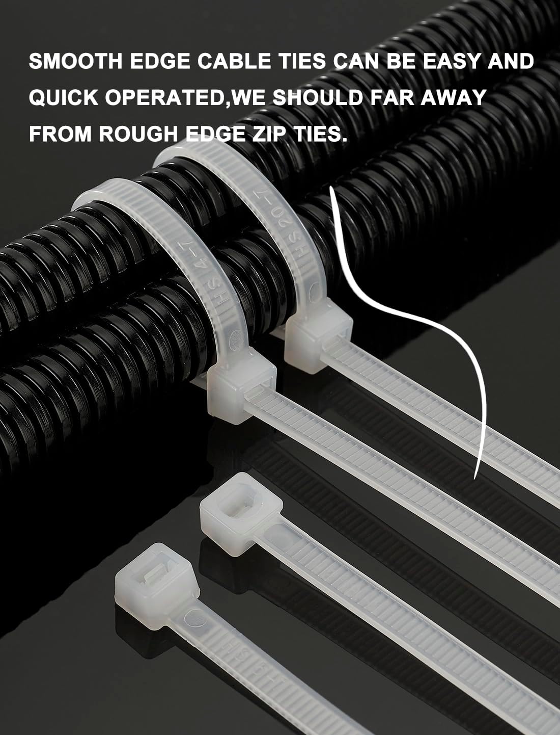 HS 14 Inch Plastic Wire Zip Ties UV Resistant for Fencing Camping Outdoor Purpose 100pcs,50 LBS Strength Heavy Duty Long Cable Tie Wraps 14" Black