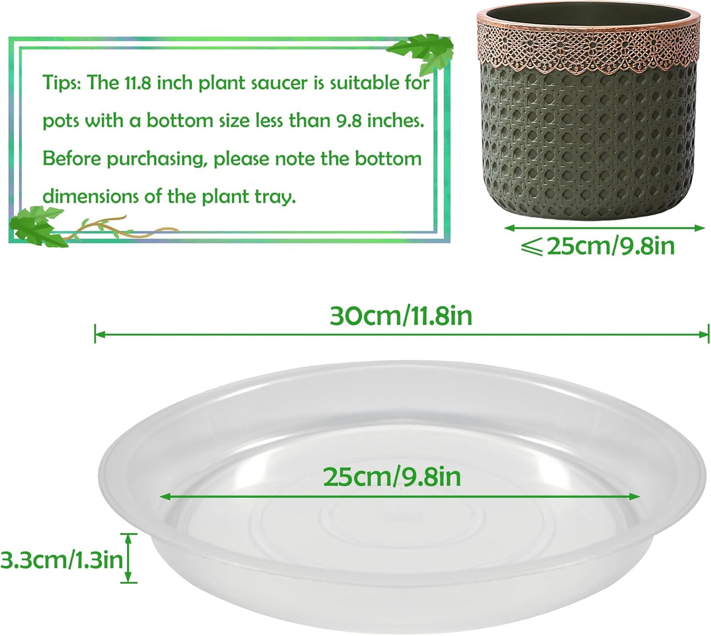 12 Pack 12 Inch Round Plant Saucers for Less 9.8 Inch Pot Indoors Outdoors Plant Trays for Pots Planter Saucer Plastic Plant Drip Tray Planter Water Tray for Potted Plants (Clear, 12"(12pcs))