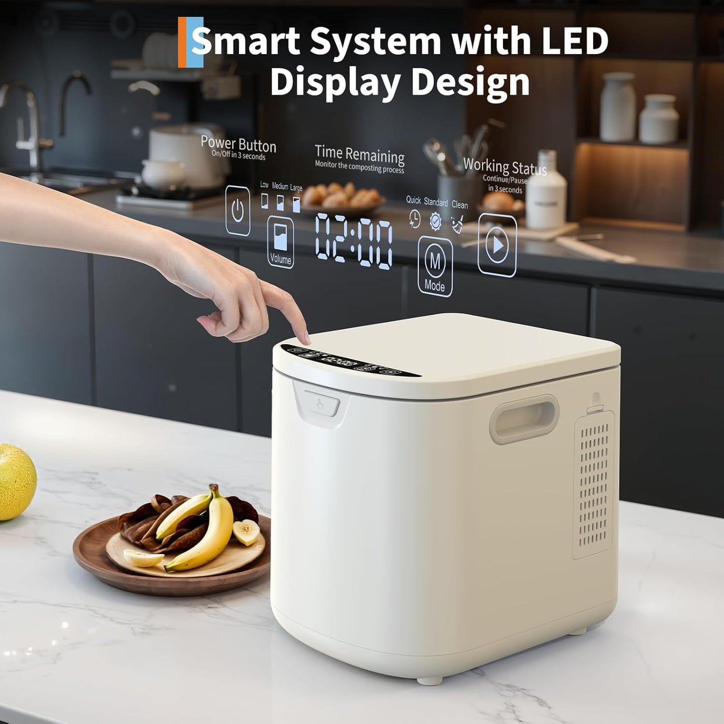 3.5L Electric Kitchen Composter Smart Odorless Compost Bin Auto-Cleaning,Countertop Food Waste Composting Machine -Fast 4-6H Food Waste to Fertilizer Conversion for Outdoor Use (White