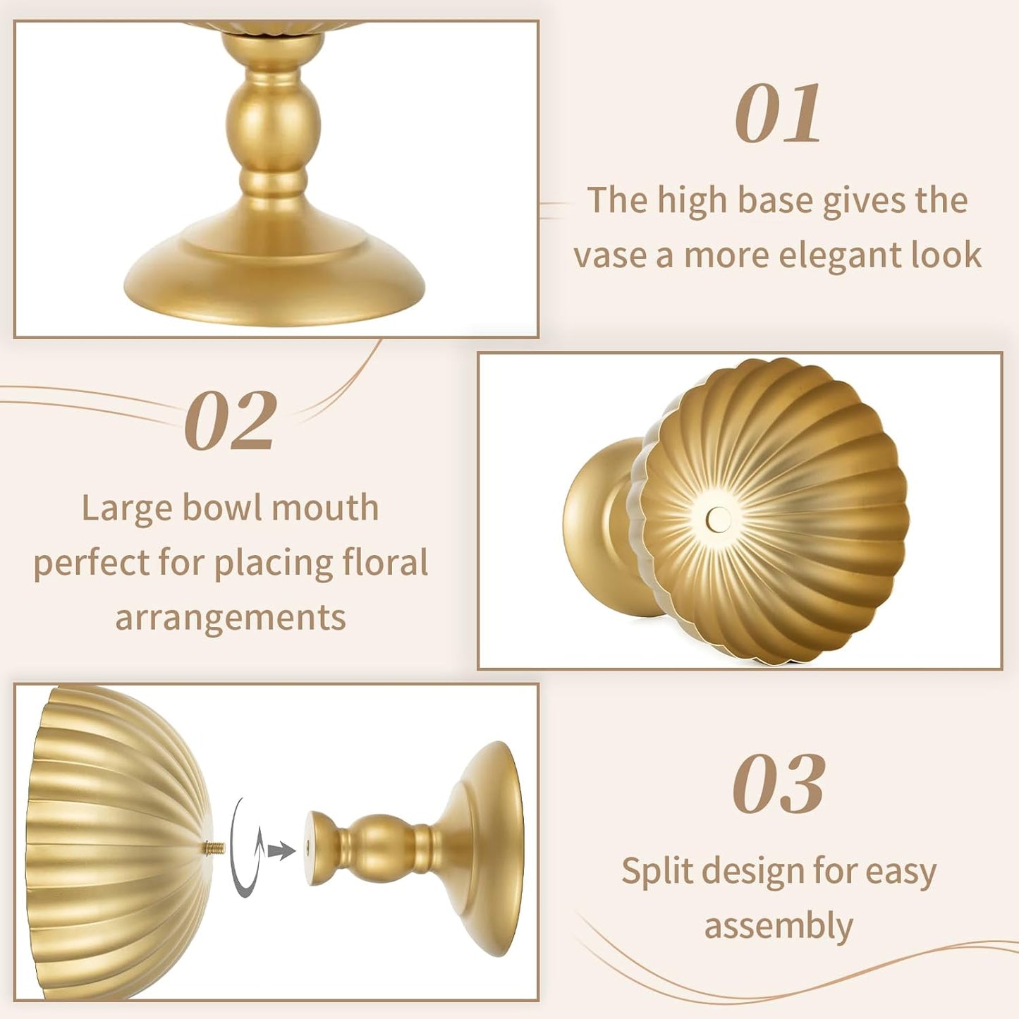 Sziqiqi Urn Vase for Wedding Centrepiece: 7.9in Gold Compote Bowl Vase Table Decorations - Floral Arrangement Pots Set of 10 - Metal Decorative Vases for Party Reception Dinner Table