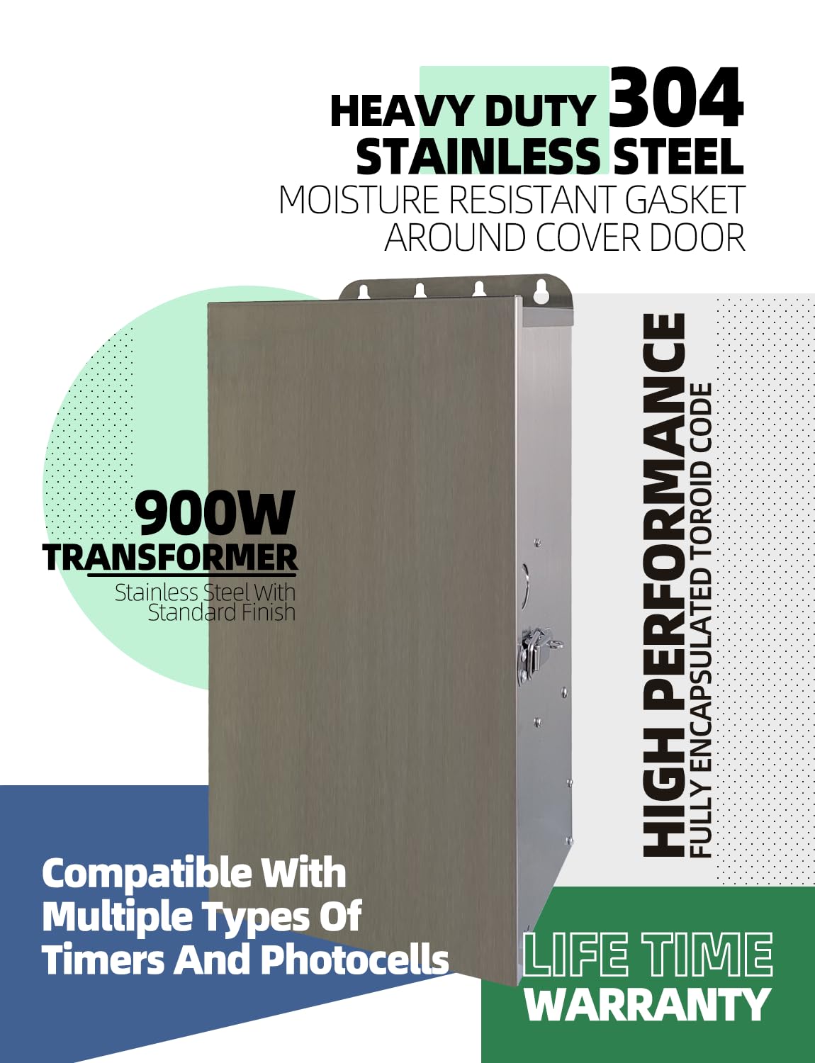 MALORY 900W Low Voltage Transformer with Timer & Photocell for Landscape Lighting,(19''H) 120V AC to 12/13/14/15/16/17/18/22V Multi-Tap Power Supply for Outdoor Landscape Lights,Yard Garden Lights