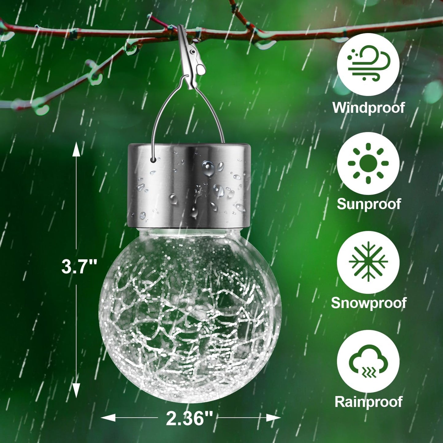 12 Pack Hanging Solar Lights Outdoor Decorative, Waterproof Solar Globe Lantern with Handle and Clip, Solar Powered Cracked Glass Ball Lights for Garden Yard Patio, Fence Tree Umbrella, Holiday Decor