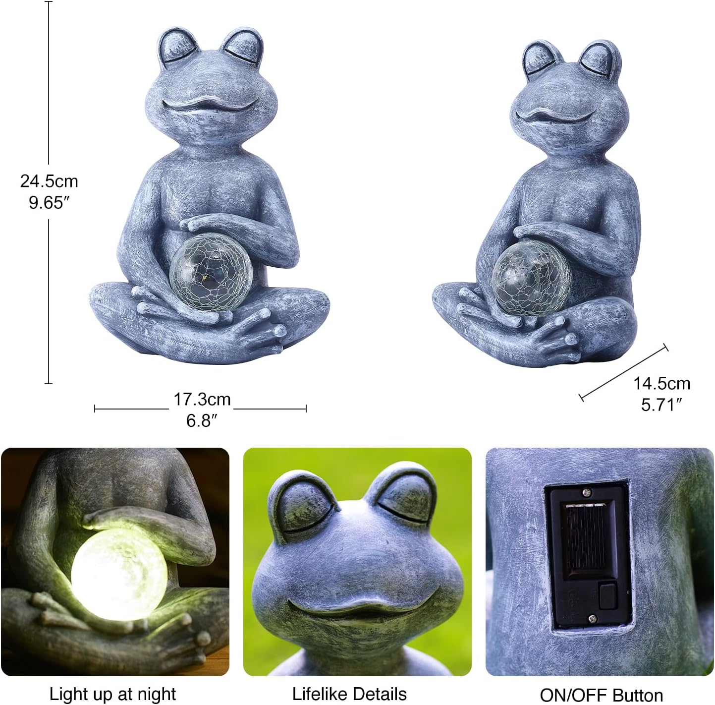 Goodeco Frog Statue with Solar Gazing Ball Lights - Zen Garden Statue for Outdoor Decor, Frog Gifts for Women & Moms, Housewarming Gifts