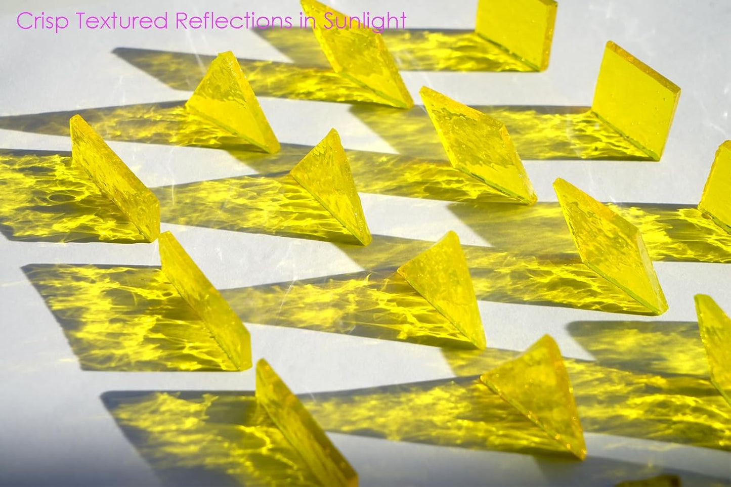 Large Transparent Textured Glass Tiles for DIY Crafts, 200g Stained Glass Pieces Supplies, 4 Shapes Tiles for DIY Mosaic Kit, Yellow Sunbeam