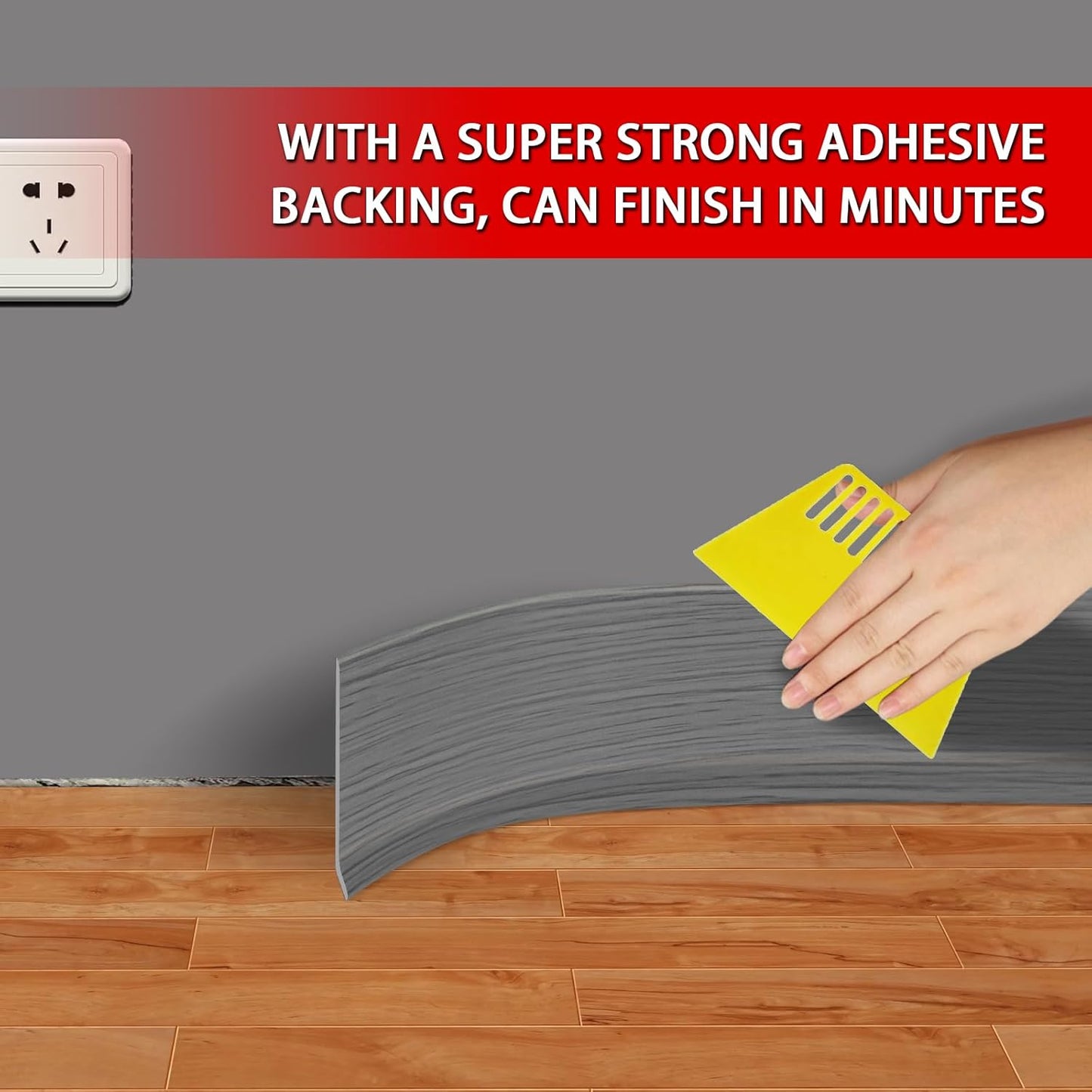 FONUNO Vinyl Wall Base Baseboard Molding Trim 4" Flexible Self Adhesive Rubber Wall Base Moulding Trim Peel and Stick Design, 4 Inch x 20 Feet, Medium Grey Wood Grain