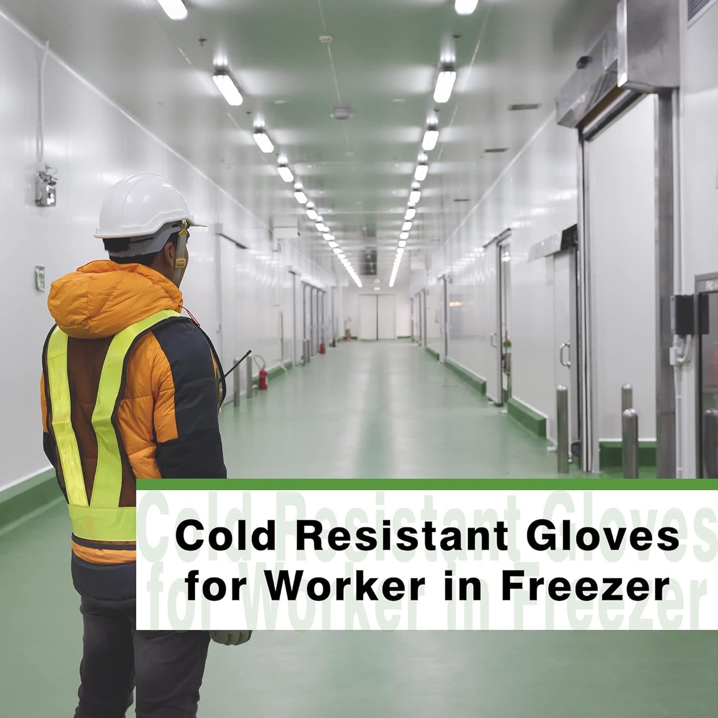 COOLJOB Thick Fleece Lined Winter Thermal Warm Freezer Work Gloves, 100% Recycled Polyester Base with Non-Slip Grip, Windproof for Cold Weather, 1 Pair, Large, Green