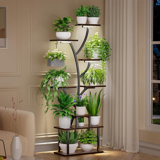 Plant Stand Indoor, 8 Tiered 64" Tall Plant Stands with Grow Lights, Metal Plant Shelf for Multiple Plants, Corner Plant Stand, Modern Home Decor for Living Room, Patio