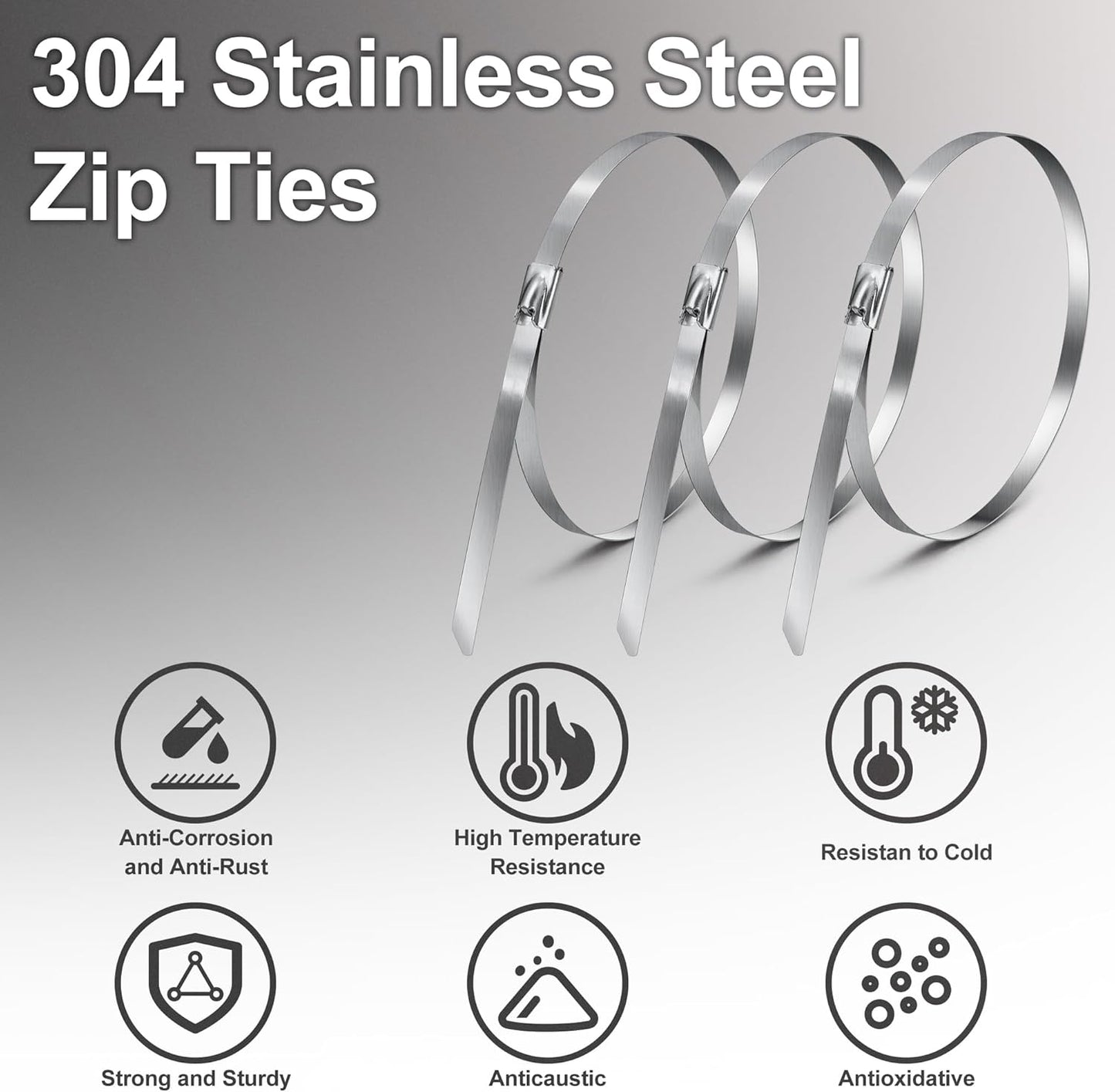 Foneso Metal Zip Ties (7.9 Inch 1000PCS), 304 Stainless Steel Short Zip Ties Multi-Purpose Heavy Duty Self-Locking Cable Ties for machinery, fence, vehicles, farms, cables, pipesas well
