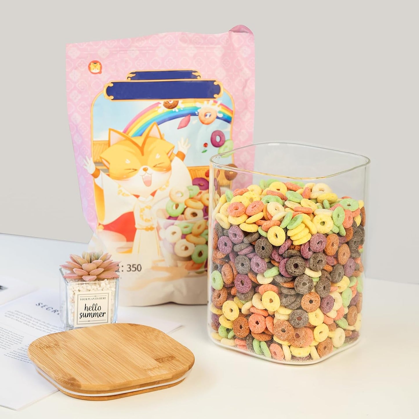 Glass Food Storage Jars 108oz Set of 2,Glass Storage Containers Clear Glass Food Canister with Bamboo Lid Airtight For Serving Tea, Coffee, Flour, Sugar, Candy, Cookie, Spice and More (Square)