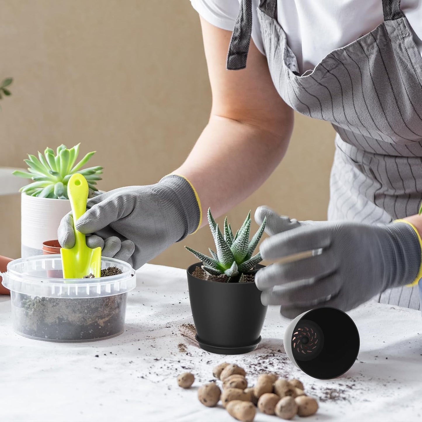 16 Pack 4 Inch Plant Pots with Drainage Holes and Saucers, Pots for Plant Indoor, Plastic Planters for Succulents and Small Plants, Black