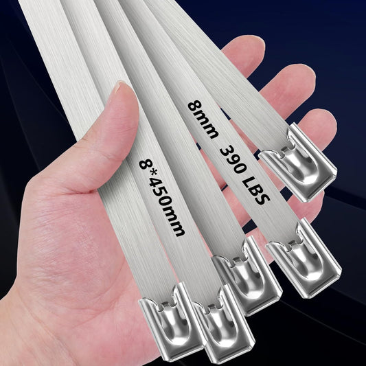 Metal Zip Ties Heavy Duty Outdoor, 18 Inch 80pcs, 390 Lb Wide Stainless Steel Zip Ties, Heat Resistant Metal Straps, Self-Locking for Fence, Exhaust Wrap, Farms, Pipes