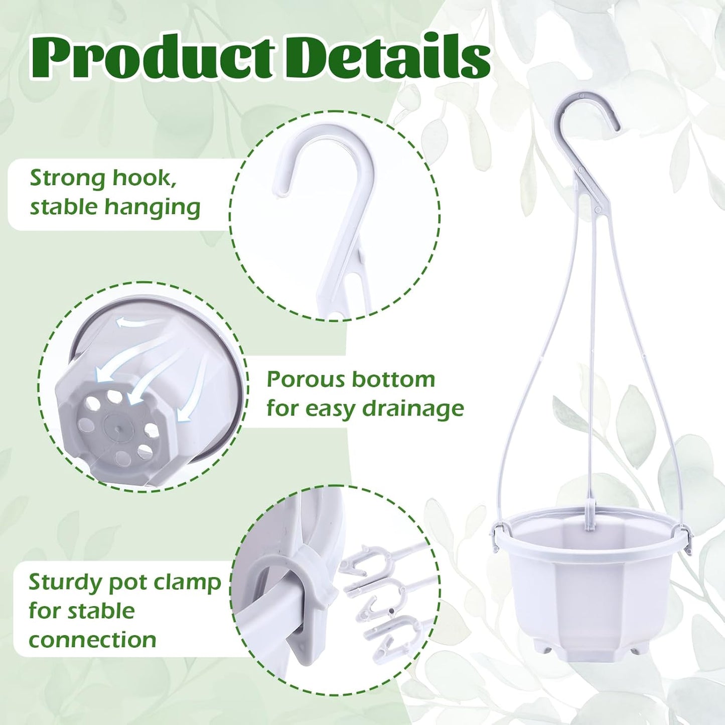 Roshtia 24 Pcs Hanging Plastic Planter Pot with Hook Flower Pots Baskets Hanging Nursery Planter Holder for Outdoor Indoor Plant Garden(Ceramic White,3.7 Inch)