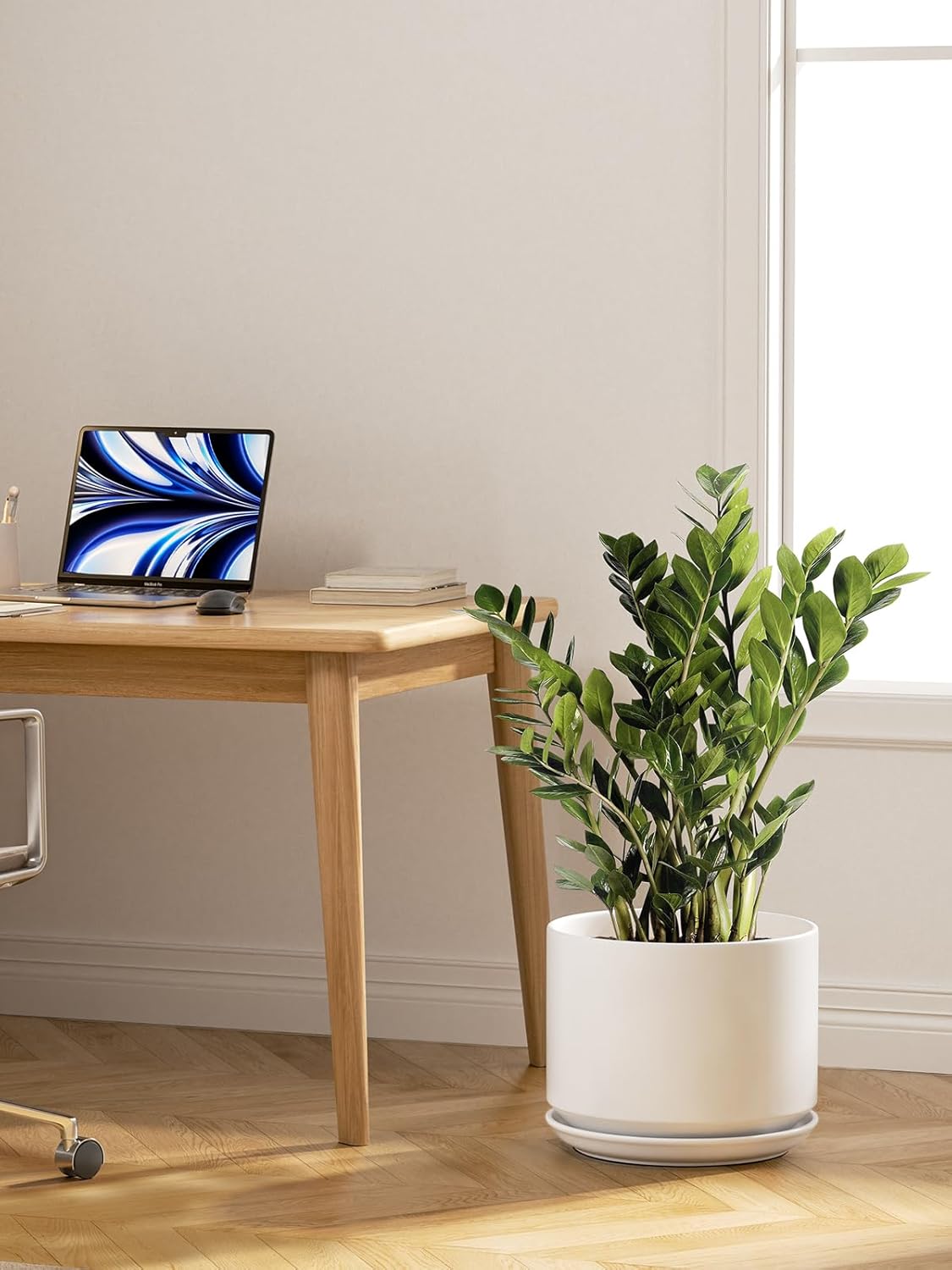 LE TAUCI Ceramic Pots for Plants, Set of 2, 10 + 12 Inch Plant Pot, Durable & Stylish Planters for Indoor Plants with Drainage Hole and Saucer, Elevate Your Home’s Aesthetic, White