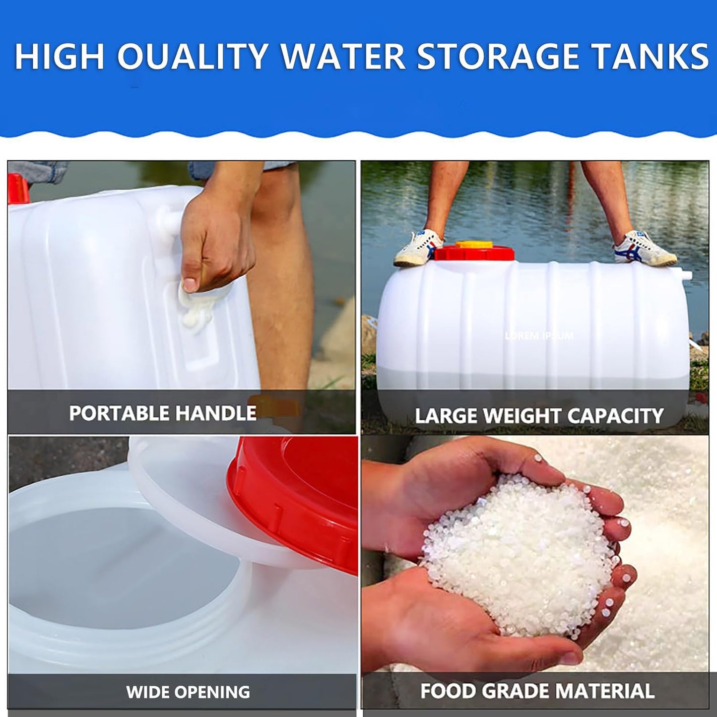 Portable Water Tank 50gal Water Storage Tank for Camping with Spigot Hose Plastic Water Container Water Storage Container for Emergency Water Storage Hiking Outdoor(Size:52gallon / 200L)